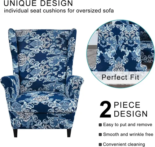 Vista 30 de Eco-Ancheng Funda para silla Wingback, 2 piezas, respaldo de ala, fundas de elastano para sillón con respaldo de ala, fundas para sillón con parte