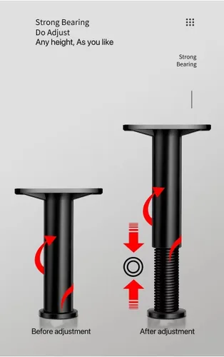Vista 3 de Patas ajustables para cama, 4 piezas, listones centrales resistentes, plástico tan duro como el acero para cama King, sofá, mesa, aparador, silla