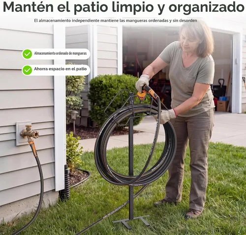 Vista 2 de Giraffe Tools Soporte para manguera de jardín con 4 picos con capacidad