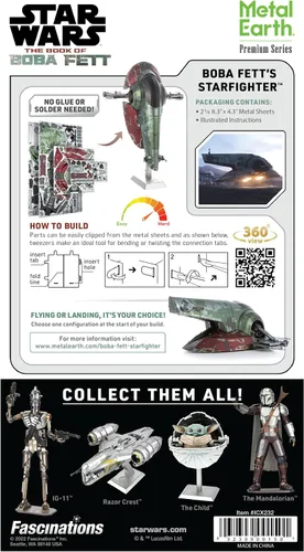Vista 2 de Metal Earth Serie Premium Star Wars Boba Fett Starfighter 3D Kit de modelo de metal con pinzas Fascinaciones