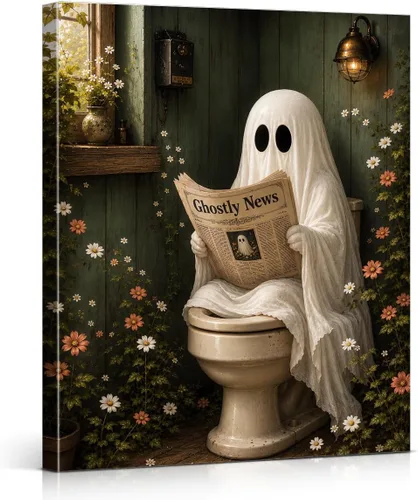 Vista 39 de QPVXSST Arte de Pared Interesante de Fantasma de Halloween para Baño, Póster Impreso en Lienzo de Estilo Gótico, Decoración de Baño con Diseño