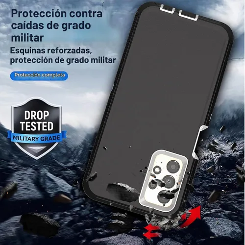 Vista 4 de Funda para Samsung Galaxy A13 4G-5G: con película a prueba de explosiones [2 unidades] y película protectora de pantalla para lente de cámara