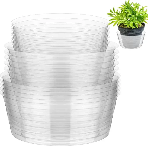 Vista 13 de Hoolerry Platillo de plástico transparente para plantas, bandeja de goteo profunda gruesa para macetas, bandejas de goteo profundo para el hogar