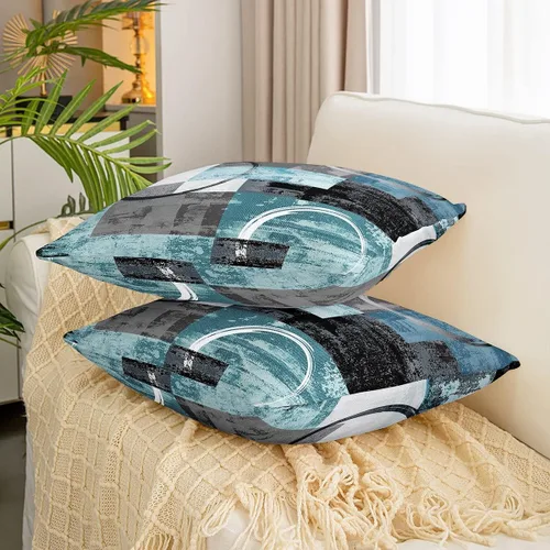 Vista 3 de Erosebridal Paquete de 4 fundas de almohada con diseño de círculos circulares y retro, color verde azulado degradado, fundas de cojín redondas Multi