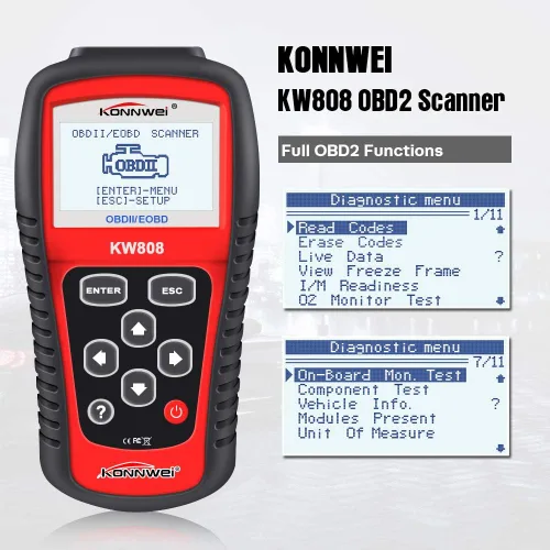 Vista 2 de KONNWEI KW808 Auto OBDII Lector de Códigos con Pantalla Grande de 2.8" OBD2 Escáner con Funciones Completas de Herramienta de Escaneo Diagnóstico