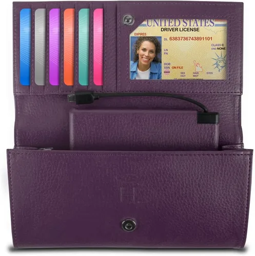 Vista 4 de Halo billetera con cargador 3000 con protección RFID., mujer