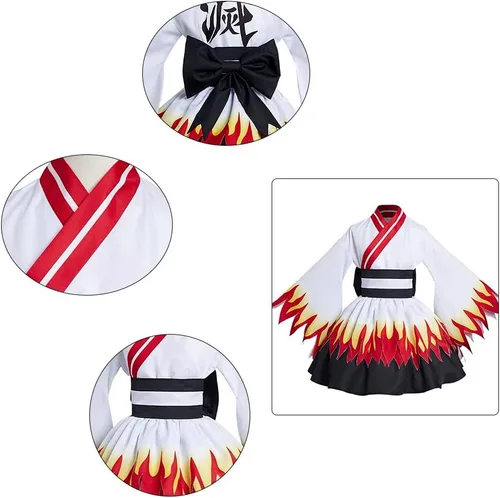 Vista 8 de Agatsuma - Vestido de cosplay Tanjirou, kimono de Rengoku, conjunto completo de Halloween