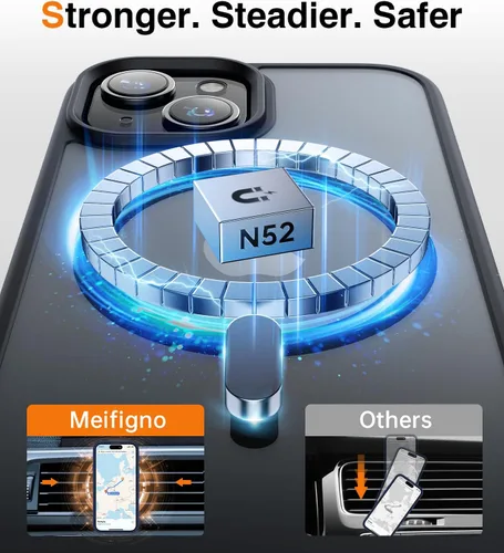 Vista 2 de Meifigno Magic Mag Series - Funda diseñada para iPhone 15, [protección de grado militar y compatible con MagSafe], parte trasera mate translúcida
