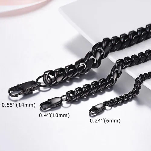 Vista 2 de PROSTEEL Pulsera de acero inoxidable para hombres y mujeres, elegantes pulseras de eslabones cubanos, chapado en oro negro de 18 quilates, ancho