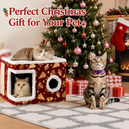 Vista 7 de Cama de Navidad para gatos grandes para interiores con almohadilla para Verde