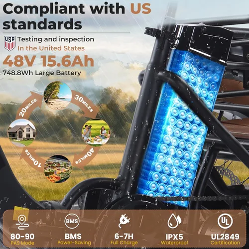 Vista 3 de Electric Tricycle for Adults 750W(Peak 1350W) 48V15.6Ah Etrike 20"x4" Fat Tire Electric Trike 3-Wheel Aluminum Alloy Folding Electric Tricycle Max
