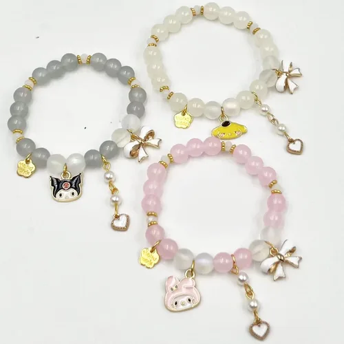 Vista 6 de INENIMARTJ Kawaii Bracelets Set Crystal Beads Bracelet Cute Cartoon Elastic Beaded Pearl Bracelets Jewelry for Girls Women Bff Friendship Gift