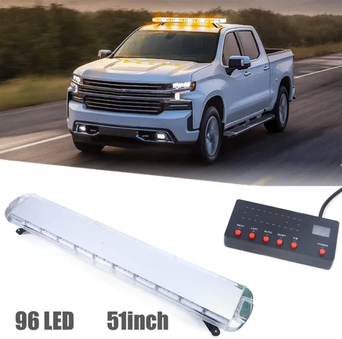 Vista 5 de Luz estroboscópica de emergencia de 51 pulgadas, 21 modos intermitentes, tira estroboscópica de 96 LED con interruptor de pantalla digital, barras