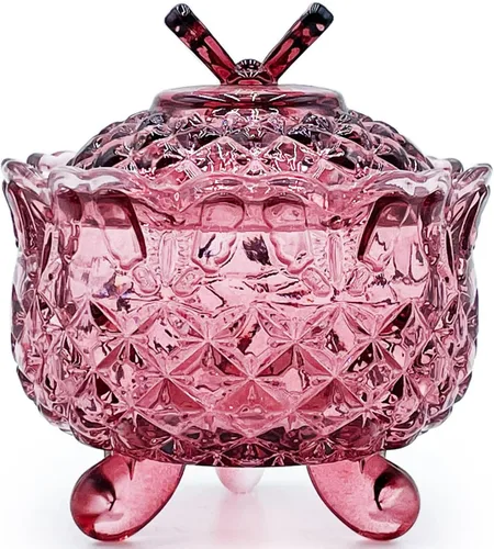 Vista 26 de Tarro de almacenamiento de caramelos de vidrio de cristal colorido con relieve, lujoso recipiente para buffet de galletas con tapas, caja