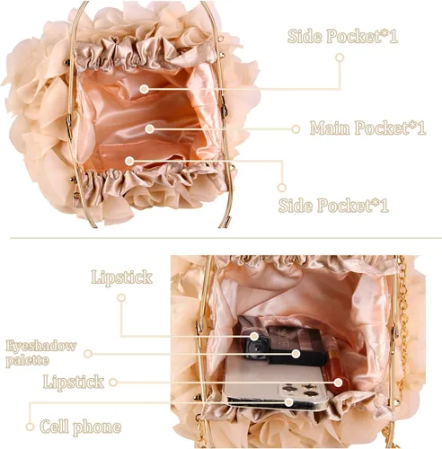 Vista 4 de Lanpet Bolsos de mano florales para mujer, bolso de noche de flores de satén, bolsos de fiesta de graduación