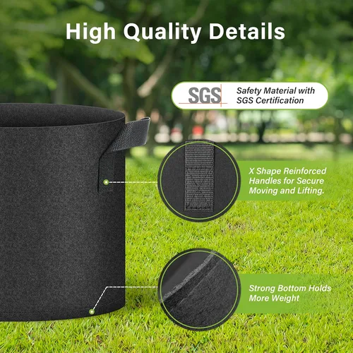 Vista 3 de Bolsas de cultivo de plantas HealSmart 3 galones, juego de 10 macetas para tomate con asas, tela no tejida de aireación, maceta de jardinería Negro