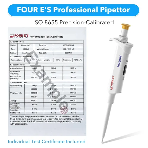 Vista 8 de FOUR E'S SCIENTIFIC Pipeta de 0.1-2μL, pipeta profesional de un solo canal ligero de alta precisión ajustable volumen variable micro pipeta