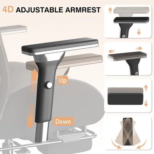 Vista 6 de Silla de oficina grande y alta de 750 libras con cojín ancho y grueso, sillas de oficina ergonómicas de malla para personas pesadas, silla