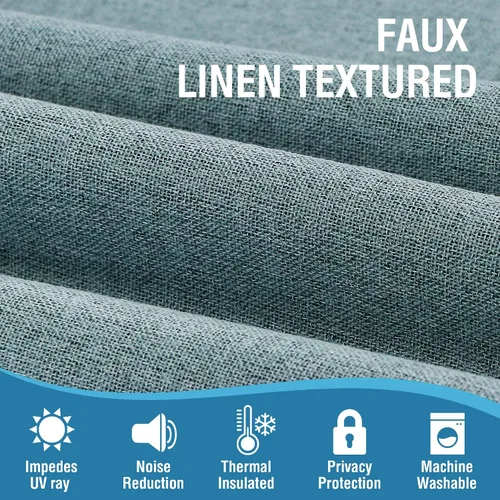 Vista 4 de H.VERSAILTEX Cortinas 100% opacas con aspecto de lino para dormitorio, cortinas de bloqueo de luz con doble cara de lino con pestaña trasera