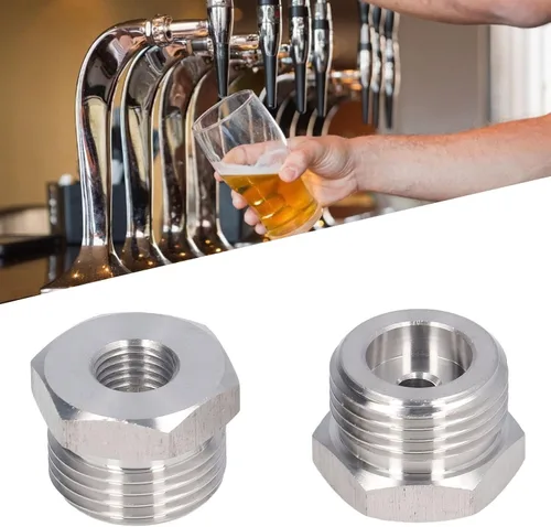 Vista 3 de Adaptador de barril de cerveza de 2 piezas, adaptador de grifo de cerveza de acero inoxidable, accesorios de barril de bloqueo de bola, conector