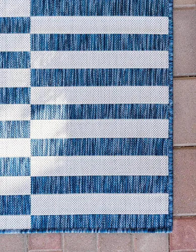 Vista 7 de Unique Loom Outdoor Striped Collection - Alfombra a rayas (4' 1" x 6' 1" Rectángulo, azul/marfil)