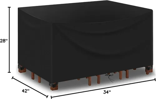 Vista 8 de Juego de fundas impermeables para muebles de patio al aire libre, fundas para mesa de comedor de jardín 600D, 42 pulgadas de largo x 34 pulgadas