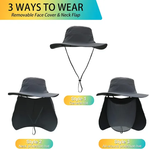 Vista 3 de Surblue Sombrero de pesca con solapa para el cuello, protección UV, protección UV, UPF50+