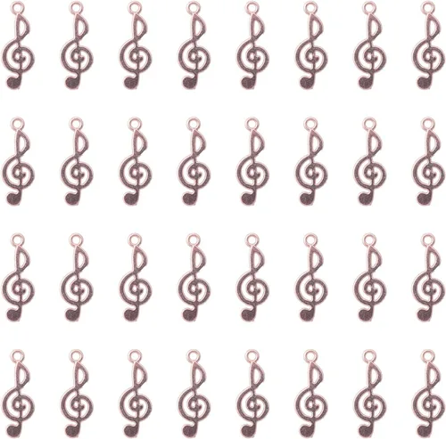 Vista 9 de 50 piezas de dijes de notas musicales de metal, símbolo de música vintage, elegante, elegante, instrumento, cuentas colgantes para manualidades