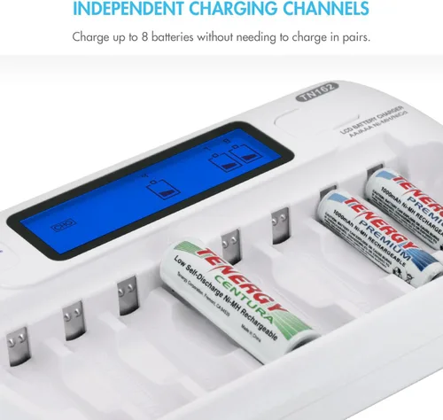 Vista 5 de Tenergy TN162 8-Bay Smart LCD cargador de batería para baterías recargables AA/AAA NiMH/NiCd