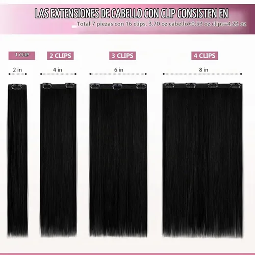 Vista 7 de Extensiones de cabello humano real con clip, extensiones de cabello humano real sin costuras, extensiones de cabello humano real de 16 pulgadas