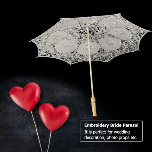 Vista 5 de Niiyen Vintage Lace Umbrella, Handmade Lace Flower Embroidery Parasol, Sun Parasol Folding Flower Embroidery Umbrella, Wedding Bride Photography