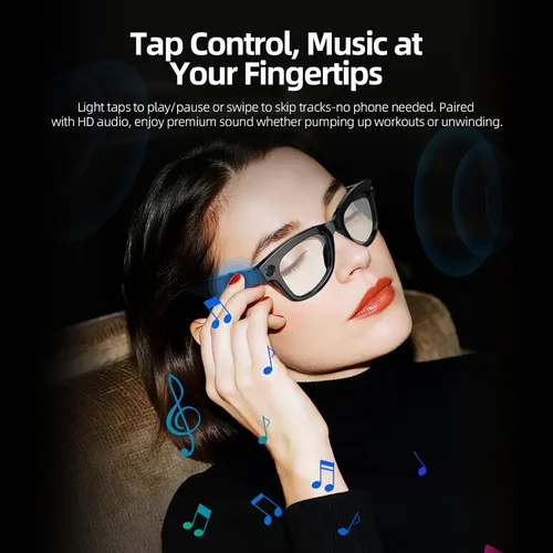 Vista 2 de Lentes inteligentes AI con cámara de 800 W, grabación de video, traducción en tiempo real, control de música, WiFi/Bluetooth 5.3 gafas inteligentes