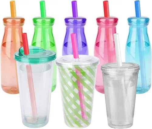 Vista 6 de 100 popotes para batidos envueltos individualmente, jumbo, grandes, de plástico, desechables, para té de burbujas, batidos coloridos