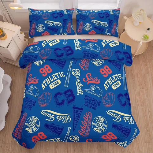 Vista 2 de MWMWMW Juego de ropa de cama de béisbol para niños, 2 piezas, juego de edredón de béisbol individual para niños, juegos de edredón deportivo