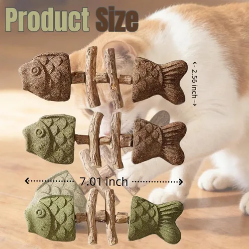 Vista 2 de 3 piezas de juguetes masticables dentales para gatos purridentes para limpieza de dientes y control de bolas de pelo