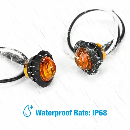 Vista 3 de juego de 10 luces LED selladas impermeables ámbar de 3/4" mini redondas, luces indicadoras delanteras, traseras y laterales, luces de gálibo