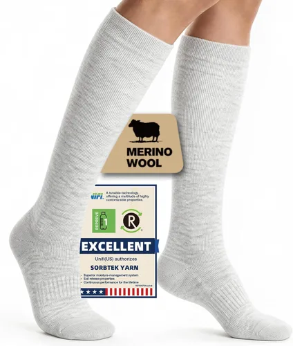 Vista 17 de Merino Wool Compression Socks for Women Men 15-20 mmHg for flying Bobina gris