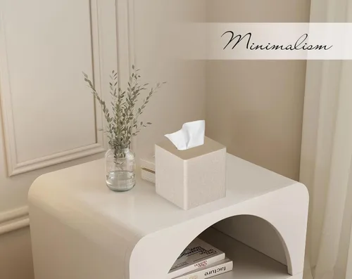 Vista 3 de Caja de pañuelos cuadrados para caja de pañuelos, paquete de 2 unidades, soporte de piel sintética para decoración de tocador de baño (beige)