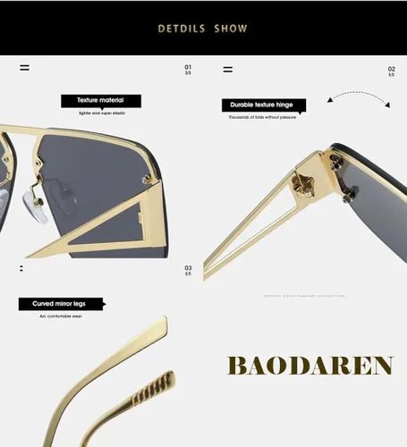 Vista 6 de BAODAREN Gafas de sol estilo aviador retro de moda para hombre y mujer, cuadrados, grandes, de metal, sin montura BS9000