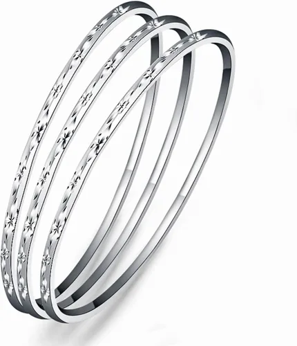 Vista 5 de Merdia Pulsera apilable de plata de ley 925 para mujeres y niñas, Plata de ley, Sin gemas.