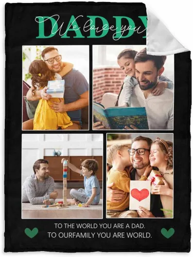 Vista 25 de InterestPrint Manta personalizada para papá de parte de hija e hijo, manta de cama personalizada con el texto "Best Dad Ever" con Love You Daddy, 7