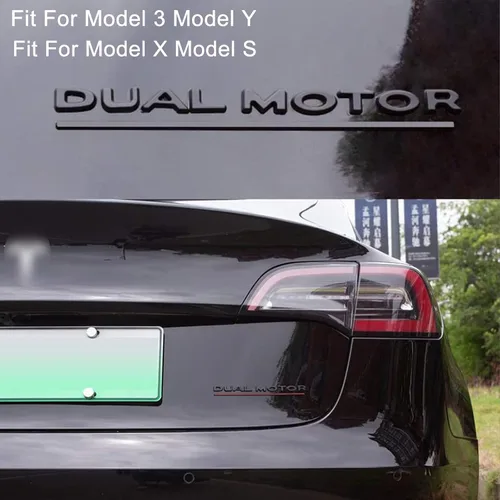 Vista 4 de Adhesivo de insignia de motor dual 3D compatible con accesorios Tesla Model 3 Y X S (negro mate)