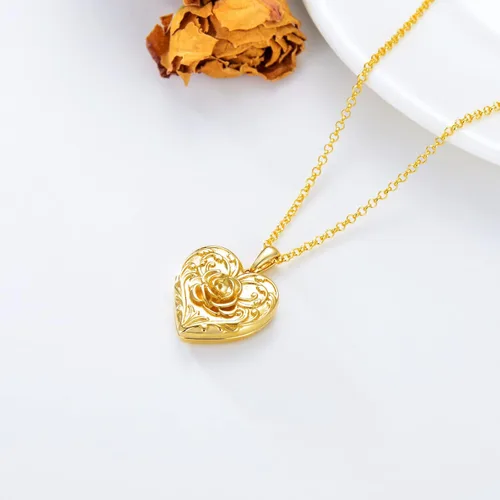 Vista 2 de SOULMEET Collar con medallón de girasol, rosa y margarita, con forma de corazón que sostiene fotos y mantiene a alguien cerca de ti, plata