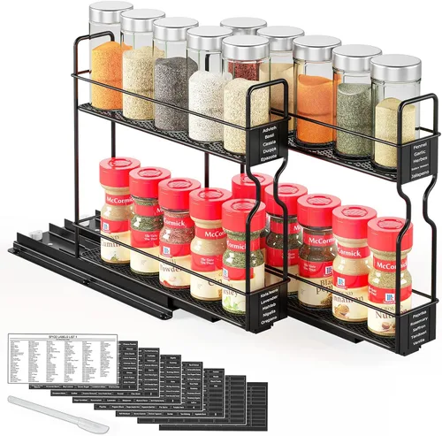 Vista 9 de SpaceAid Organizador de especias extraíble para gabinete, organizador de condimentos deslizante y resistente para armarios de cocina, organizador