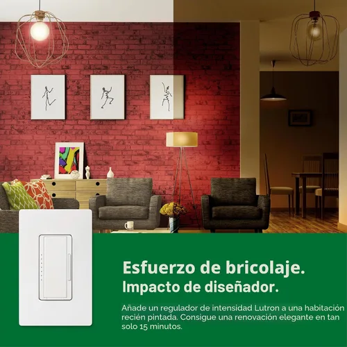 Vista 9 de Lutron Maestro LED+ Interruptor regulador de intensidad para bombillas LED regulables, halógenas e incandescentes, 150W/150W/unipolar o Almendra