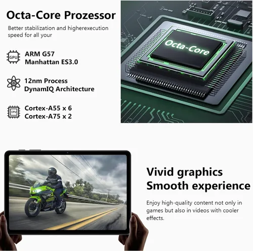 Vista 5 de Tablet Android 16, tableta de 10 pulgadas con teclado, Octa-Core, 24 GB de RAM 64 GB ROM 2 TB Expand, tabletas 2 en 1 con Gemini AI, 6000 mAh, WiFi