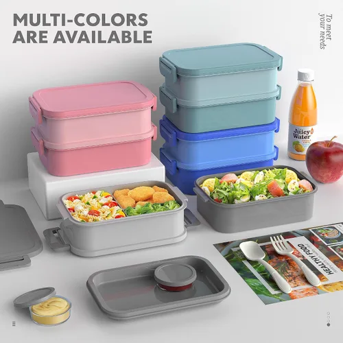 Vista 4 de Jelife Lonchera Bento para adultos, lonchera Bento apilable de 3 capas para adultos, lonchera Bento de estilo grande de 72 onzas, lonchera a prueba