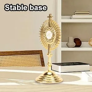 Vista 2 de Pssopp Decoración de mesa católica, material de aleación, forma de sol, exquisita artesanía, estatua de comunión cristiana, adorno para decoración