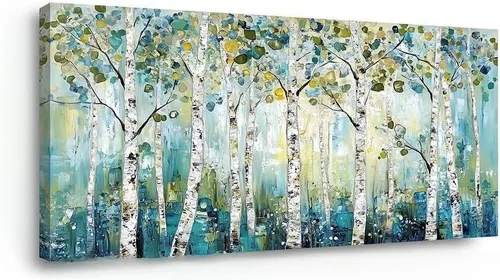 Vista 21 de LASMOND Arte de pared abstracto moderno de árbol para sala de estar, pintura en lienzo en blanco y negro, arte de pared grande de paisaje natural