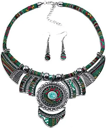Vista 2 de HENGYID Conjunto de collar bohemio para mujer Collar étnico de diamantes de imitación multicolor grueso